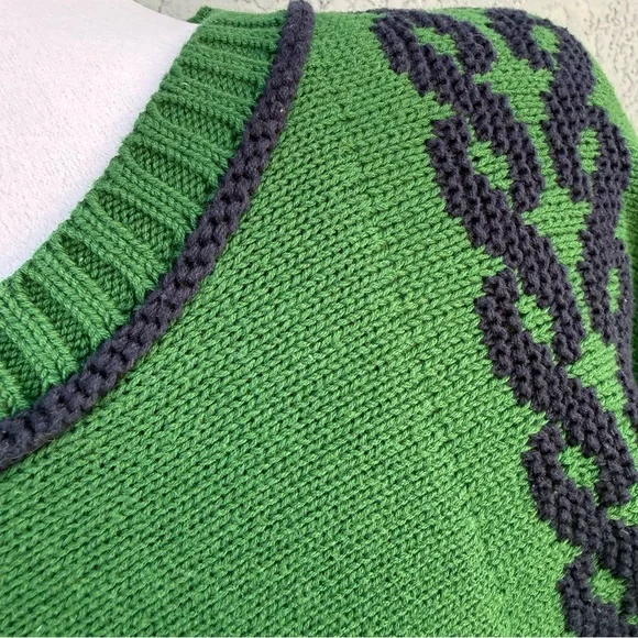 Vintage Pinehurst 1895 Green Knit Sweater with Navy Golf Motif 100% Cotton XL - Picture 5 of 6